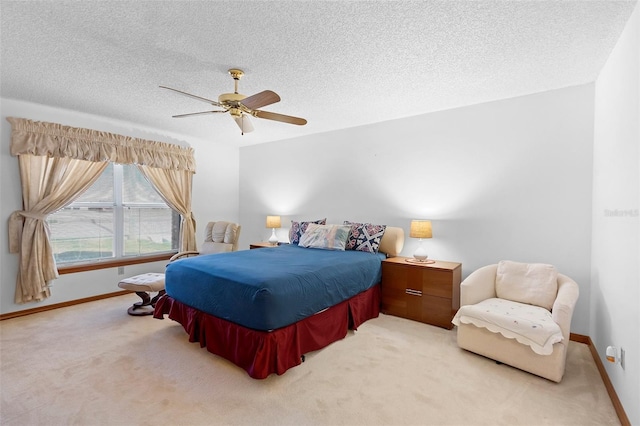 2018 N Normandy Blvd, Deltona, FL 32725 - bedroom with baseboards, light carpet, a textured ceiling, and a ceiling fan