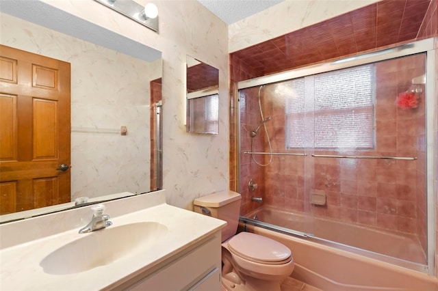 2018 N Normandy Blvd, Deltona, FL 32725 - full bath with vanity, toilet, shower / bath combination with glass door, and wallpapered walls