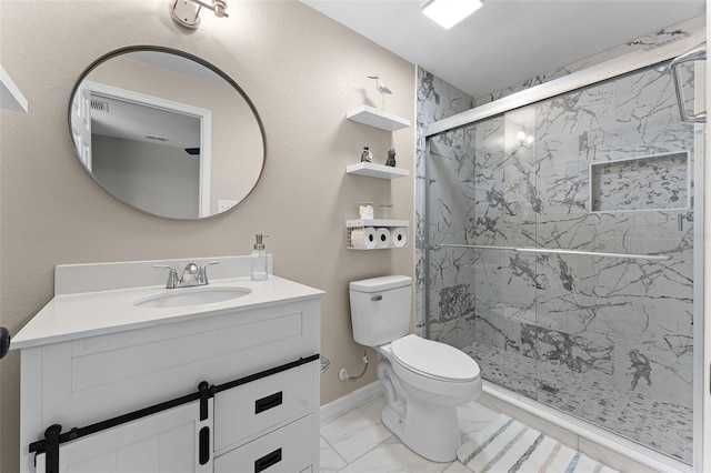 410 W Seminole Ave, Eustis, FL 32726 - bathroom featuring toilet, marble look tiles, vanity, and a marble finish shower