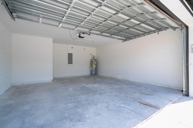 509 St Johns Ct, Poinciana, FL 34759 - garage featuring electric panel, a garage door opener, water heater, and concrete block wall