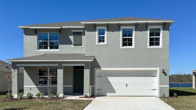 1495 Fountain View St, Ormond Beach, FL 32174 - prairie-style house with stucco siding, driveway, and covered porch