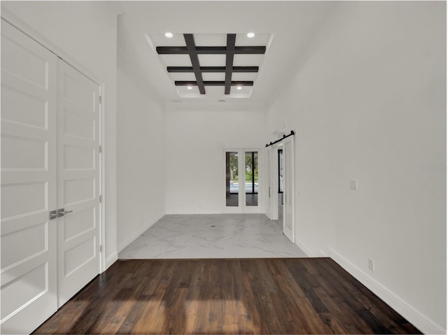 7615 SE 12th Cir, Ocala, FL 34480 - spare room with recessed lighting, marble look tile flooring, coffered ceiling, beamed ceiling, and baseboards