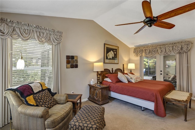612 Golden Dawn, Apopka, FL 32712 - carpeted bedroom featuring access to exterior, lofted ceiling, french doors, and ceiling fan