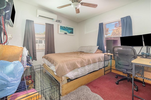 11509 Cameron St, Orlando, FL 32817 - carpeted bedroom featuring an AC wall unit, a desk, and ceiling fan