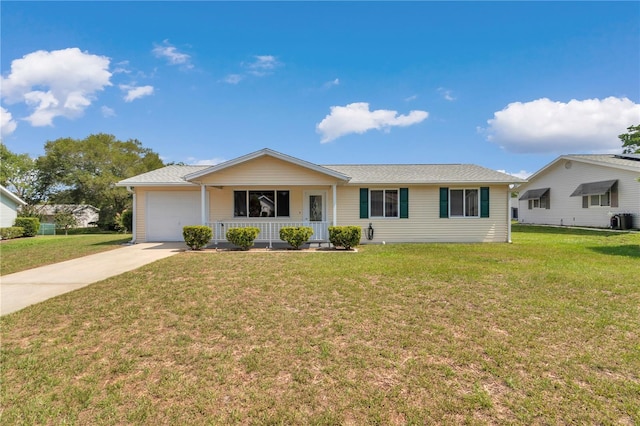 8443 SW 109th Pl, Ocala, FL 34481 - ranch-style house featuring covered porch, a garage, concrete driveway, and a front yard