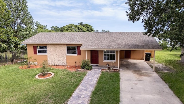331 Greens End St, Orlando, FL 32810 - ranch-style house featuring driveway, a shingled roof, an attached carport, and stucco siding