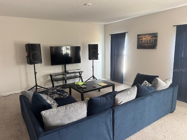 268 Fiddlewood Ct, Davenport, FL 33837 - living room with carpet floors, a textured ceiling, and baseboards