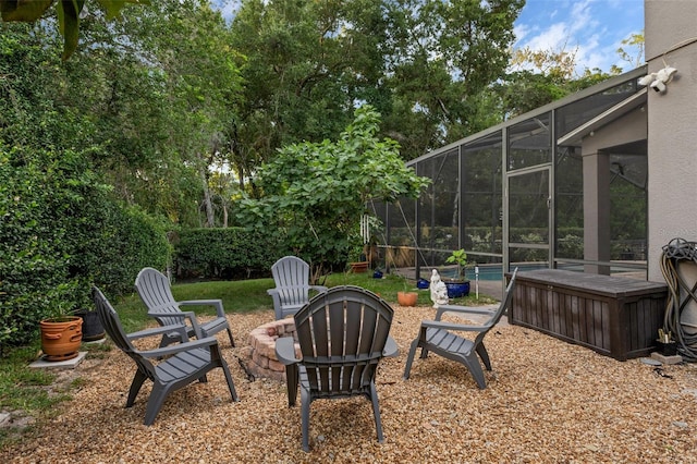 1245 Reagans Reserve Blvd, Apopka, FL 32712 - view of yard with a fire pit, an outdoor pool, and glass enclosure