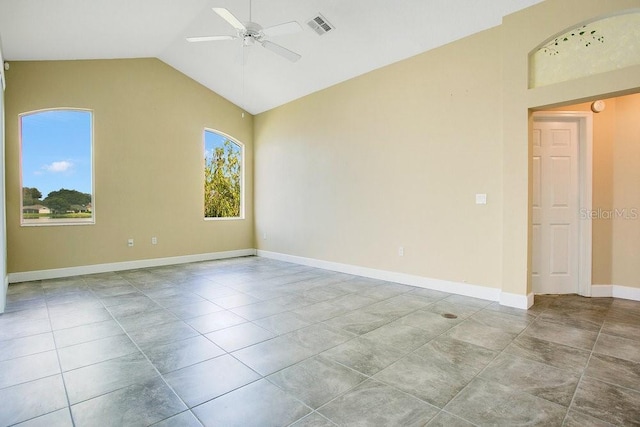 529 Quail Down Dr, Debary, FL 32713 - empty room with ceiling fan, baseboards, and high vaulted ceiling