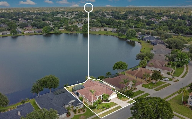 529 Quail Down Dr, Debary, FL 32713 - aerial view of residential area featuring property parcel outlined and a large body of water