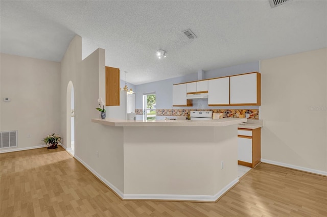 1181 Welch Hill Cir, Apopka, FL 32712 - kitchen featuring light wood-style flooring, under cabinet range hood, stove, white cabinets, and light countertops