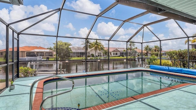 260 Coronado Dr, Punta Gorda, FL 33950 - view of pool featuring a covered pool, a water view, and glass enclosure