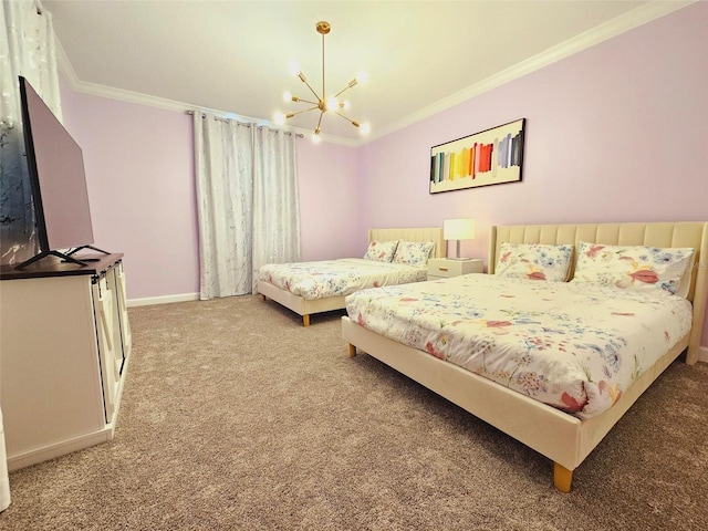 949 Leader St, Davenport, FL 33896 - bedroom with crown molding, a chandelier, carpet flooring, and baseboards