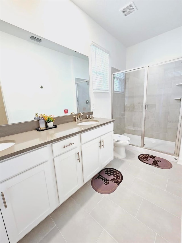 949 Leader St, Davenport, FL 33896 - full bath with double vanity, tile patterned floors, a stall shower, and toilet