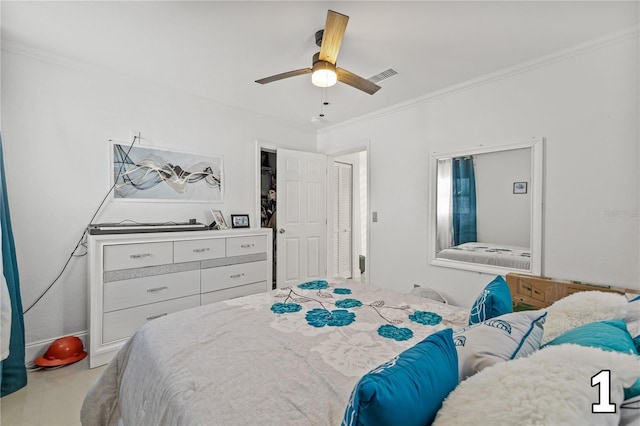 10227 Parsons St, Tampa, FL 33615 - bedroom with ornamental molding and a ceiling fan