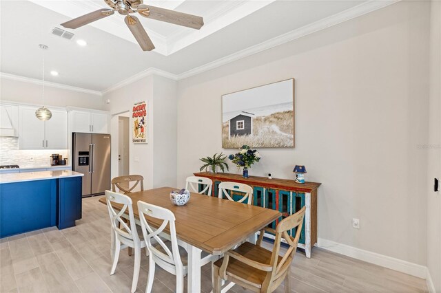 15049 Canopy Cover Dr, Winter Garden, FL 34787 - dining space with crown molding, recessed lighting, light wood-style floors, a ceiling fan, and baseboards