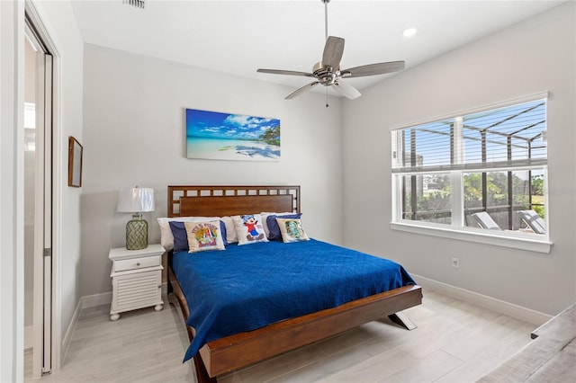 15049 Canopy Cover Dr, Winter Garden, FL 34787 - bedroom with baseboards, light wood finished floors, a ceiling fan, and recessed lighting