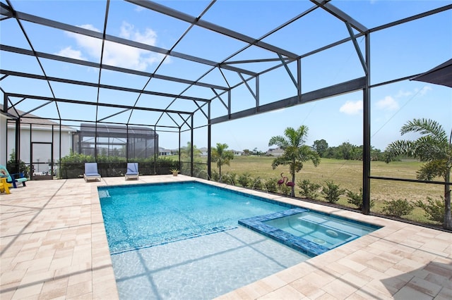 15049 Canopy Cover Dr, Winter Garden, FL 34787 - view of swimming pool featuring a patio area, a pool with connected hot tub, and glass enclosure