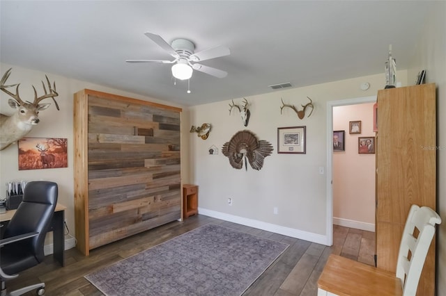 704 Tangerine Ct, Winter Garden, FL 34787 - office space with ceiling fan, wood finished floors, and baseboards