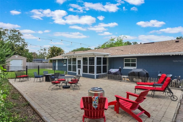 704 Tangerine Ct, Winter Garden, FL 34787 - view of patio / terrace with a grill, a sunroom, and outdoor dining area