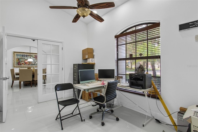 4905 Emilee Grace Ln, Saint Cloud, FL 34771 - home office featuring plenty of natural light, ceiling fan, and a high ceiling
