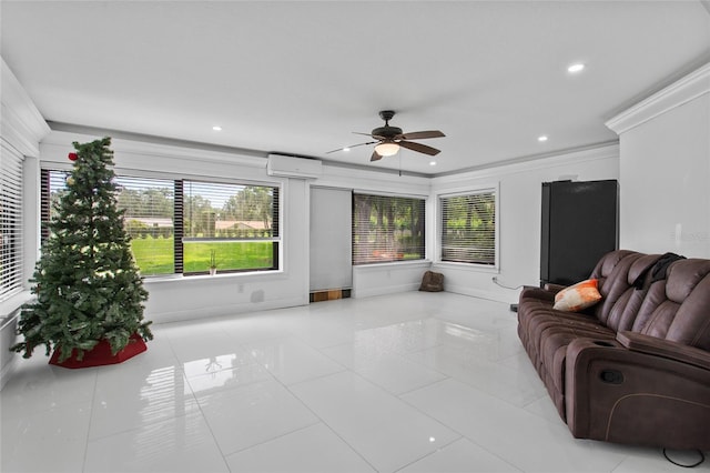 4905 Emilee Grace Ln, Saint Cloud, FL 34771 - living area with a wall mounted air conditioner, plenty of natural light, ceiling fan, recessed lighting, and tile patterned floors