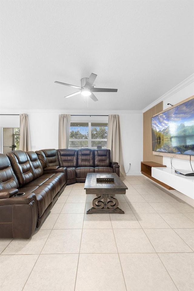 15356 White Tail Loop, Mascotte, FL 34753 - living area with crown molding, light tile patterned flooring, ceiling fan, and healthy amount of natural light