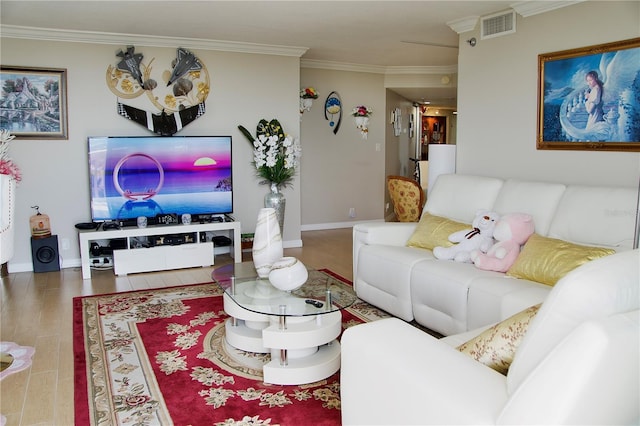 400 E Colonial Dr Unit 1609, Orlando, FL 32803 - living room featuring ornamental molding, wood finished floors, and baseboards