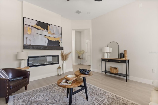 811 E Mcdonald Ave, Eustis, FL 32726 - living area with wood finished floors, a glass covered fireplace, and baseboards