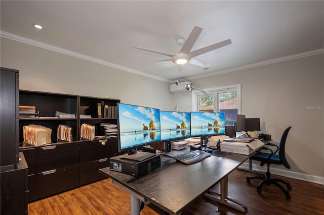 2009 Woody Dr, Windermere, FL 34786 - office with wood finished floors, crown molding, ceiling fan, and baseboards