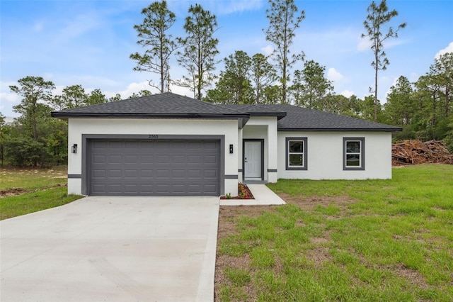 2565 W Laredo Dr, Citrus Springs, FL 34433 - view of front of property with stucco siding, driveway, a front yard, and an attached garage