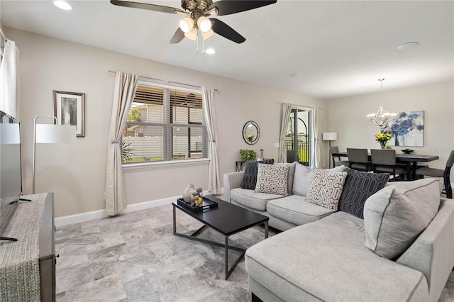 3883 Crawley Down Loop, Sanford, FL 32773 - living area with a ceiling fan, baseboards, a chandelier, and recessed lighting