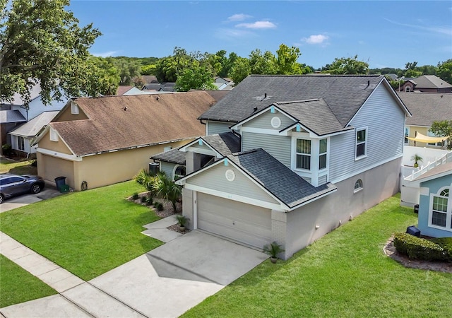485 Whittingham Pl, Lake Mary, FL 32746 - traditional-style house with roof with shingles, a garage, a front yard, concrete driveway, and a residential view