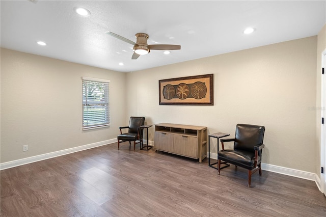 2110 W Farwell Dr, Tampa, FL 33603 - living area with a ceiling fan, dark wood-style flooring, recessed lighting, and baseboards
