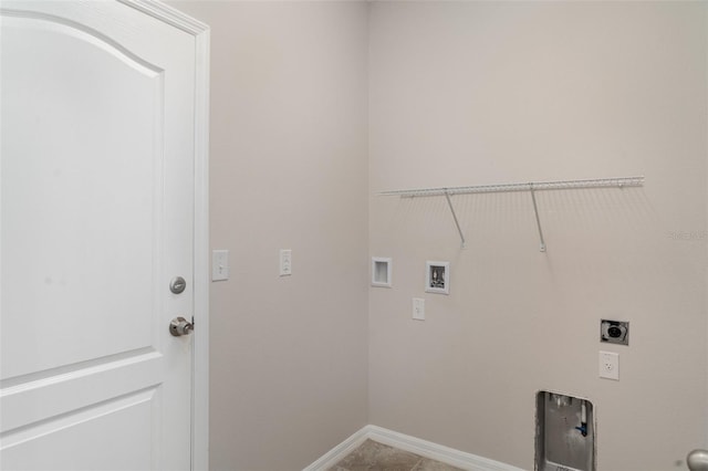 7308 Hermes Ct, Apollo Beach, FL 33572 - laundry area featuring hookup for an electric dryer, washer hookup, baseboards, and tile patterned flooring