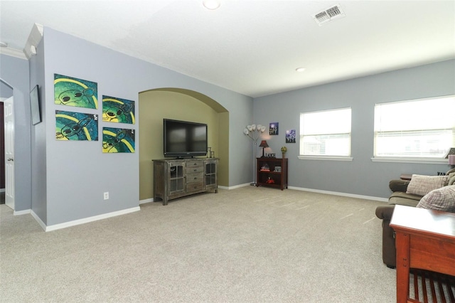 319 Morning View Dr, Winter Garden, FL 34787 - living room featuring arched walkways and carpet floors