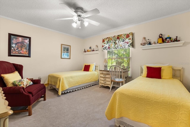 1146 Villa Ln Unit 101, Apopka, FL 32712 - carpeted bedroom with crown molding, a textured ceiling, and ceiling fan