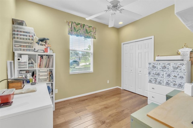 1017 Parkside Pointe Blvd, Apopka, FL 32712 - office with ceiling fan, light wood-style floors, baseboards, and recessed lighting
