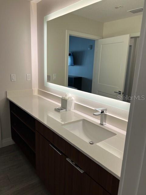 14501 Grove Resort Ave Unit 2129, Winter Garden, FL 34787 - bathroom featuring vanity, wood finished floors, and baseboards