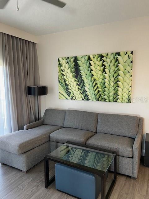 14501 Grove Resort Ave Unit 2129, Winter Garden, FL 34787 - living area featuring wood finished floors and a ceiling fan