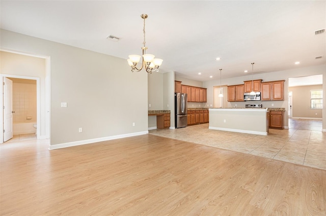 11621 Ashton Field Ave, Riverview, FL 33579 - unfurnished living room with a chandelier, baseboards, light wood-style flooring, and recessed lighting