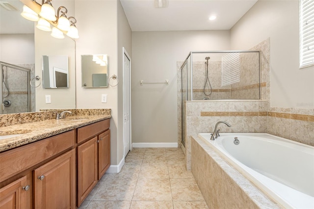 11621 Ashton Field Ave, Riverview, FL 33579 - full bath with a garden tub, vanity, a stall shower, and tile patterned flooring