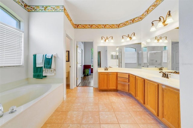 1515 Cherry Lake Way, Lake Mary, FL 32746 - full bathroom with a stall shower, a bath, double vanity, toilet, and tile patterned floors