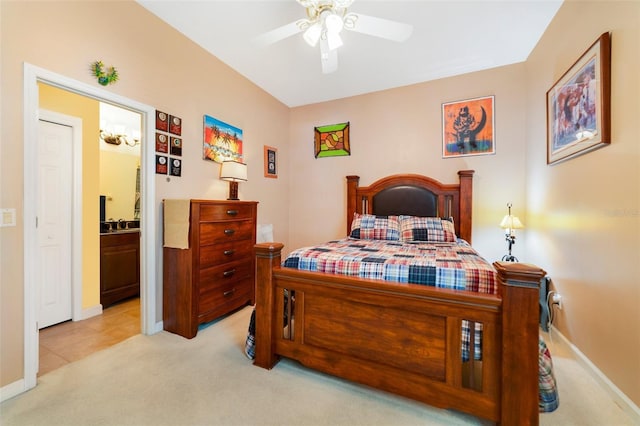 1515 Cherry Lake Way, Lake Mary, FL 32746 - bedroom featuring light carpet, baseboards, a ceiling fan, and ensuite bathroom