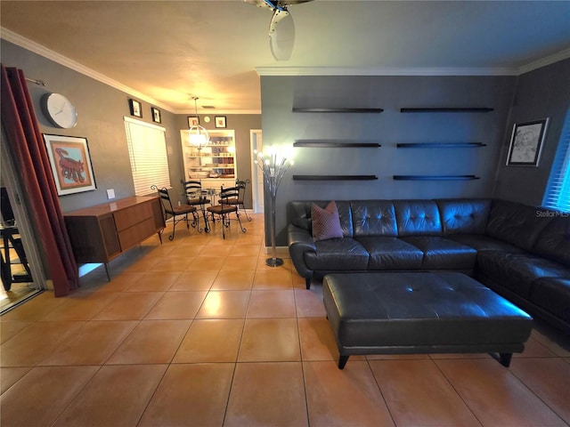 663 68th Ave S, Saint Petersburg, FL 33705 - living area with light tile patterned flooring and crown molding