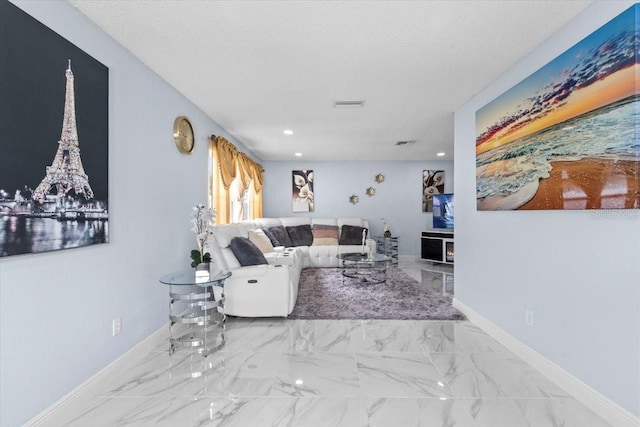 14506 Sutter Pl, Tampa, FL 33625 - living area featuring marble finish floors, baseboards, and recessed lighting
