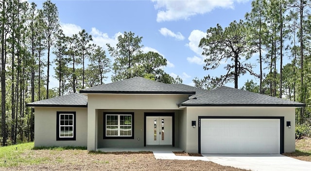 9335 N Fairy Lilly Dr, Citrus Springs, FL 34433 - prairie-style home with stucco siding, a shingled roof, a garage, and concrete driveway