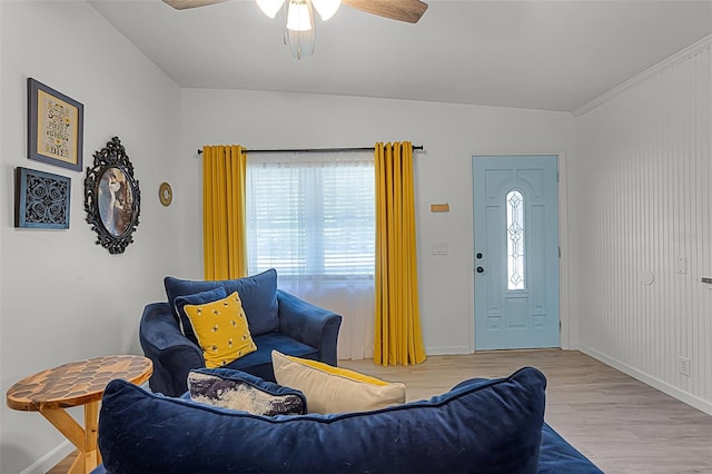 826 Cherokee Cir, Sanford, FL 32773 - living room with light wood-style floors, ceiling fan, and baseboards