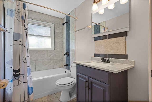 826 Cherokee Cir, Sanford, FL 32773 - bathroom with shower / bath combination with curtain, toilet, vanity, and tile patterned floors