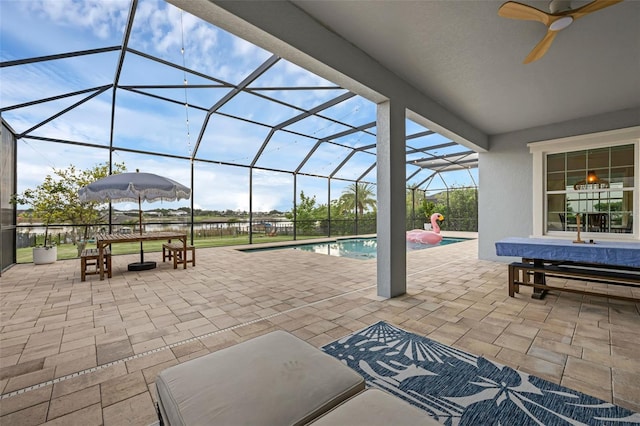 16086 Johns Lake Overlook Dr, Winter Garden, FL 34787 - view of patio with an outdoor pool, a ceiling fan, and a lanai